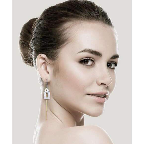 White 05 Gold Plated Dangle Drop Geometric Statement Jewelry for Women Teen - Picture 4 of 6